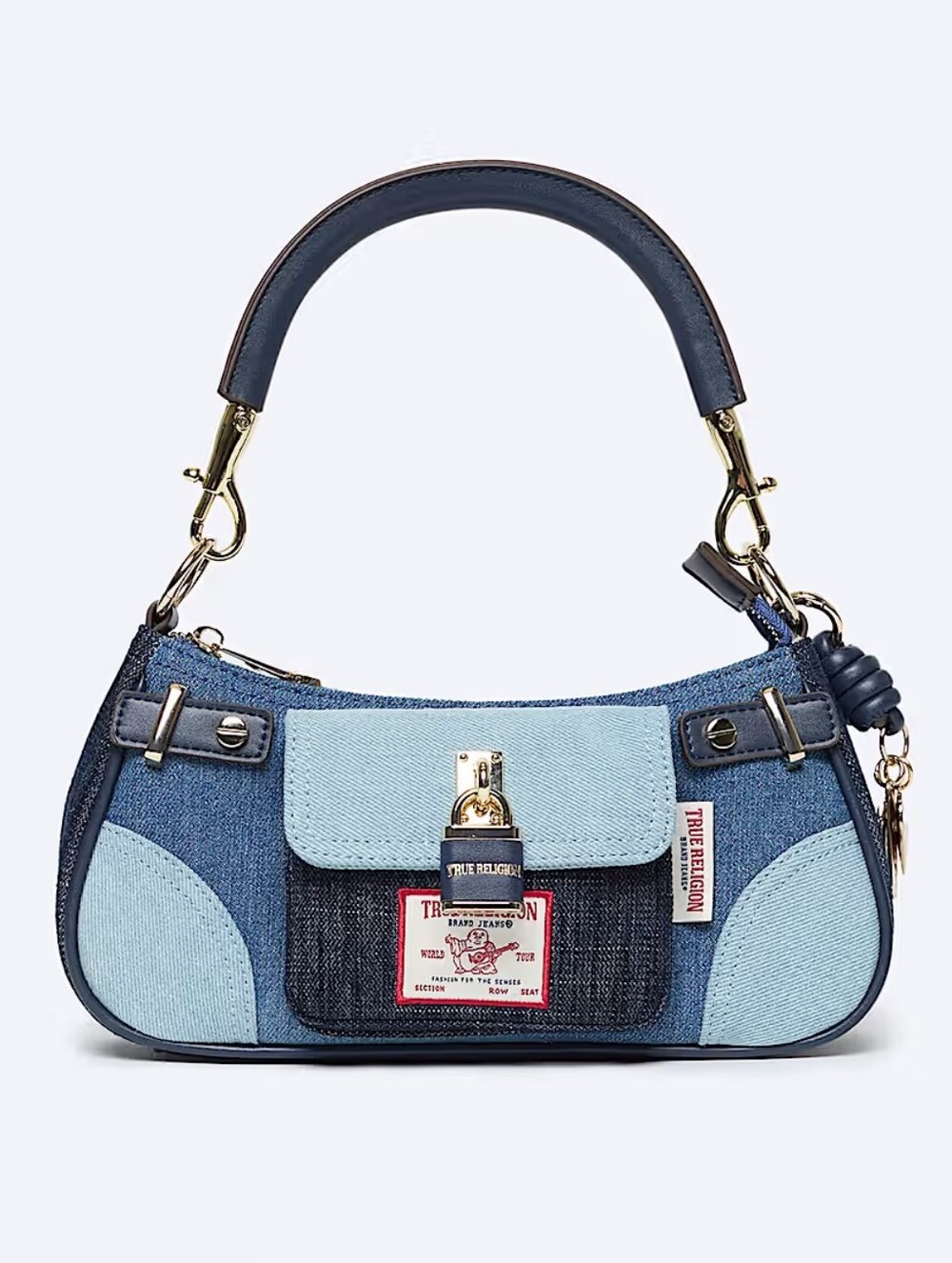 True Religion Patchwork Denim Shoulder Handbag